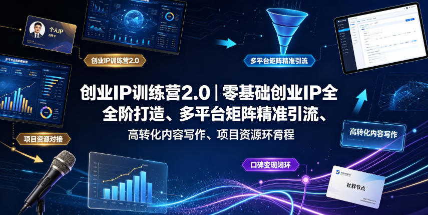 创业IP训练营2.0｜零基础创业IP全阶打造、多平台矩阵精准引流、高转化内容写作、项目资源对接与口碑变现闭环课程-寒山客