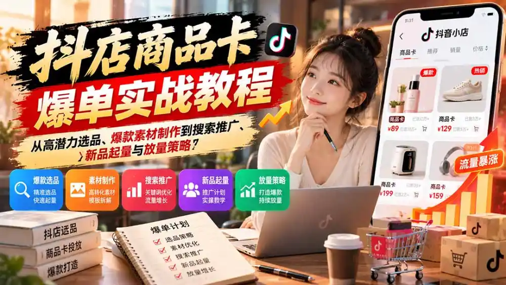 抖店商品卡爆单实战教程：从高潜力选品、爆款素材制作到搜索推广、新品起量与放量策略-小创项目网