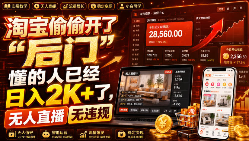 淘宝偷偷开了“后门”，懂的人已经日入2K+了，无人直播无违规，一台电脑=一家24小时营业的线上门店【揭秘】-小创项目网