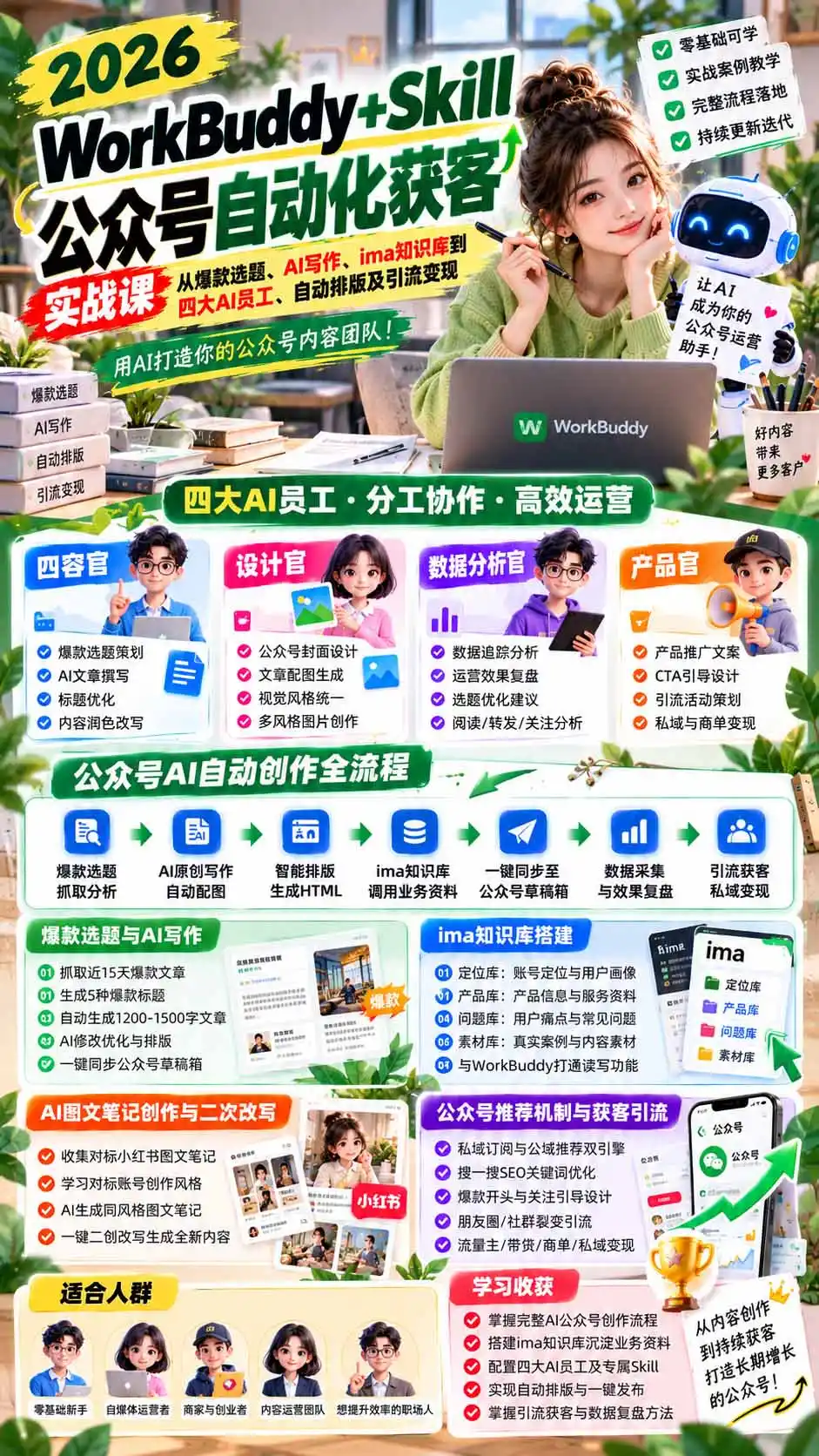 WorkBuddy + Skill公众号自动化获客实战课：从爆款选题、AI写作、ima知识库到四大AI员工、自动排版及引流变现-小创项目网
