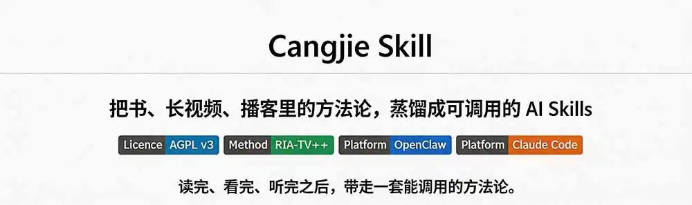 图片[1]-全网走红！GitHub上6.7K Star的开源项目，把任何书、长视频、播客蒸馏成AI工具，值得收藏 cangjie-skill-小创项目网