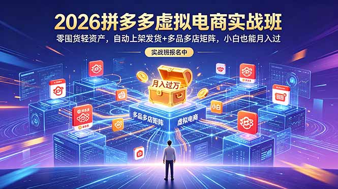 2026拼多多虚拟电商实战班：零囤货轻资产，自动上架发货+多品多店矩阵，小白也能月入过万-小创项目网