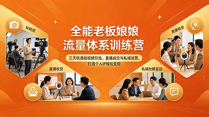 全能老板娘流量体系训练营，三天吃透短视频引流、直播成交与私域运营，打造个人IP轻松变现-小创项目网