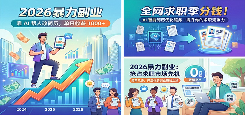 2026暴力副业：靠AI帮人改简历，单日收益1000+，全网求职季分钱-小创项目网