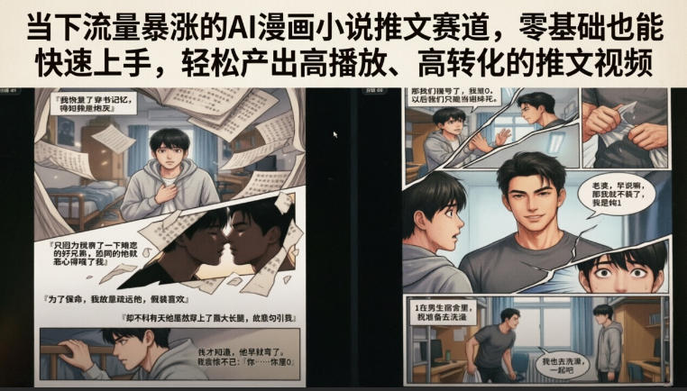 当下流量暴涨的AI漫画小说推文赛道，零基础也能快速上手，轻松产出高播放、高转化的推文视频-寒山客