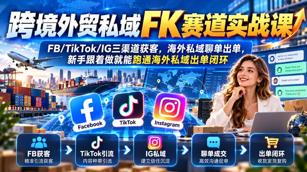 跨境外贸私域FK赛道实战课｜FB/TikTok/IG三渠道获客，海外私域聊单出单，新手跟着做就能跑通海外私域出单闭环-小创项目网