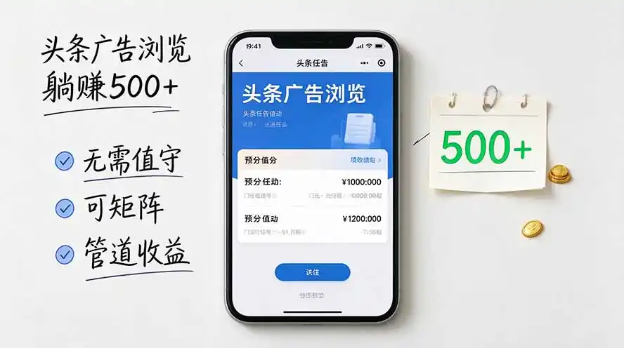 头条广告浏览躺赚500+无需值守，可矩阵并附有管道收益-小创项目网