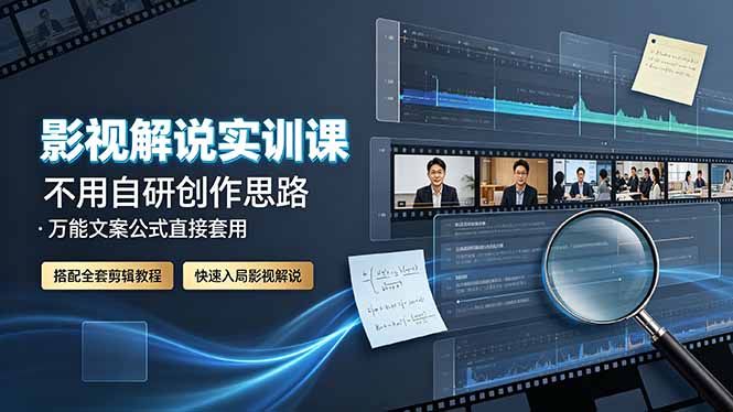 影视解说实训课：不用自研创作思路，万能文案公式直接套用，搭配全套剪辑教程，快速入局影视解说-寒山客