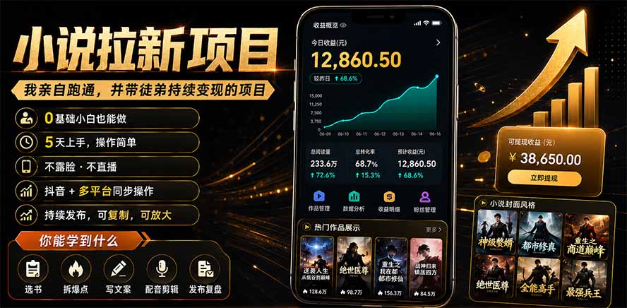 抖音及多平台小说拉新项目：我亲自跑通并持续带徒弟实操｜0基础小白5天上手快速变现-小创项目网