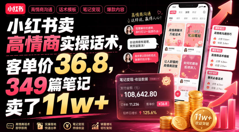 小红书卖高情商实操话术，客单价36.8，349篇笔记卖了11w+！-小创项目网