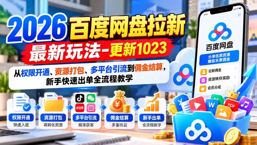 2026百度网盘拉新最新玩法-更新1023：从权限开通、资源打包、多平台引流到佣金结算，新手快速出单全流程教学-小创项目网