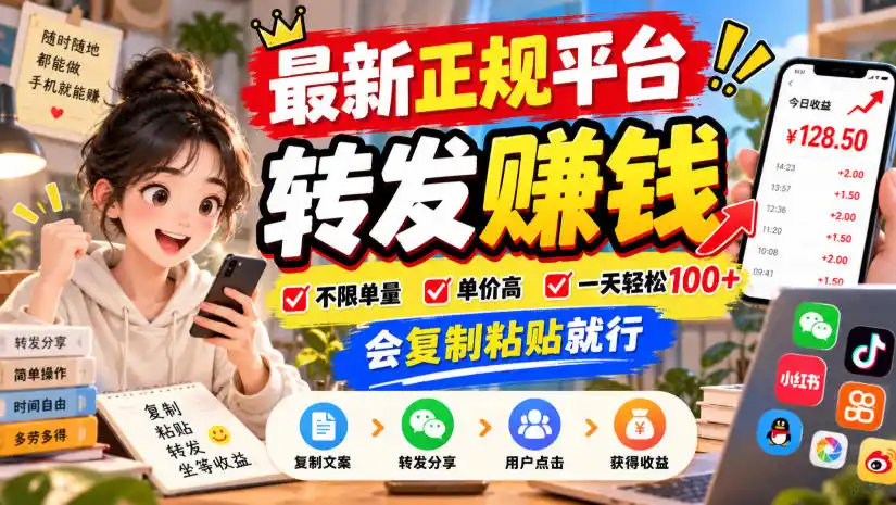 最新正规平台，转发賺钱，不限单量，单价高，一天轻松100+，会复制粘贴就行【揭秘】-小创项目网