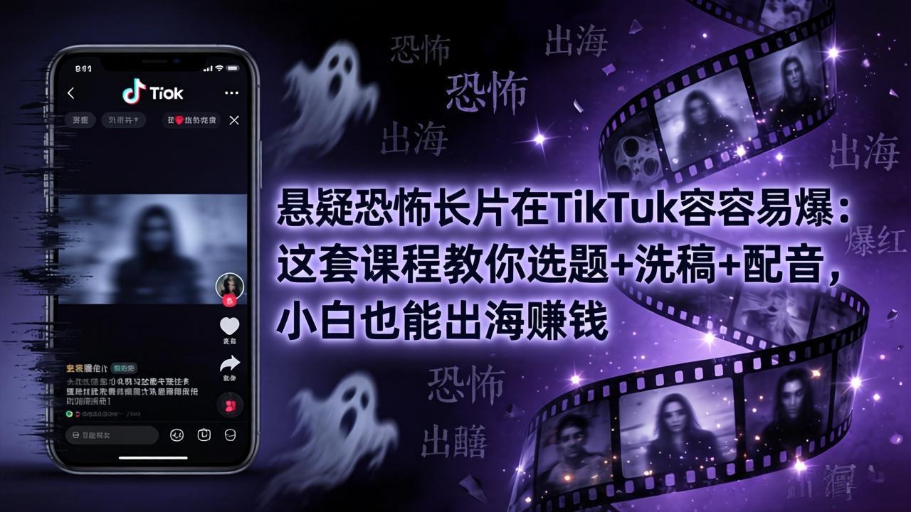 悬疑恐怖长片在TikTok最容易爆：这套课程教你选题+洗稿+配音，小白也能出海赚钱-小创项目网