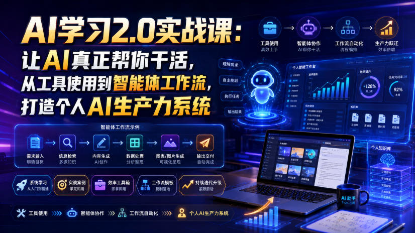 AI学习2.0实战课：让AI真正帮你干活，从工具使用到智能体工作流，打造个人AI生产力系统-小创项目网