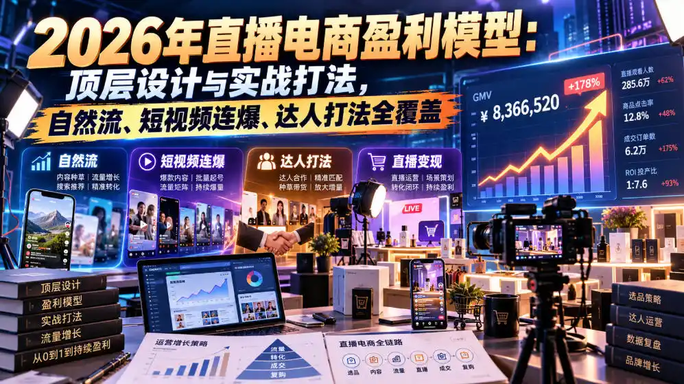 2026年直播电商盈利模型：顶层设计与实战打法，自然流、短视频连爆、达人打法全覆盖-小创项目网