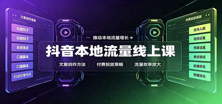 抖音本地流量线上课:账号搭建拍摄剪辑,文案创作与付费投放教学-寒山客