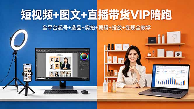 短视频+图文+直播带货VIP陪跑，全平台起号+选品+实拍+剪辑+投放+变现全教学-小创项目网