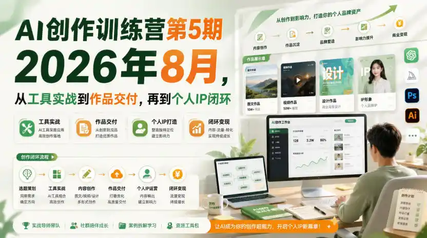 AI创作训练营第5期2026年8月，从工具实战到作品交付，再到个人IP闭环(更新0910)-小创项目网